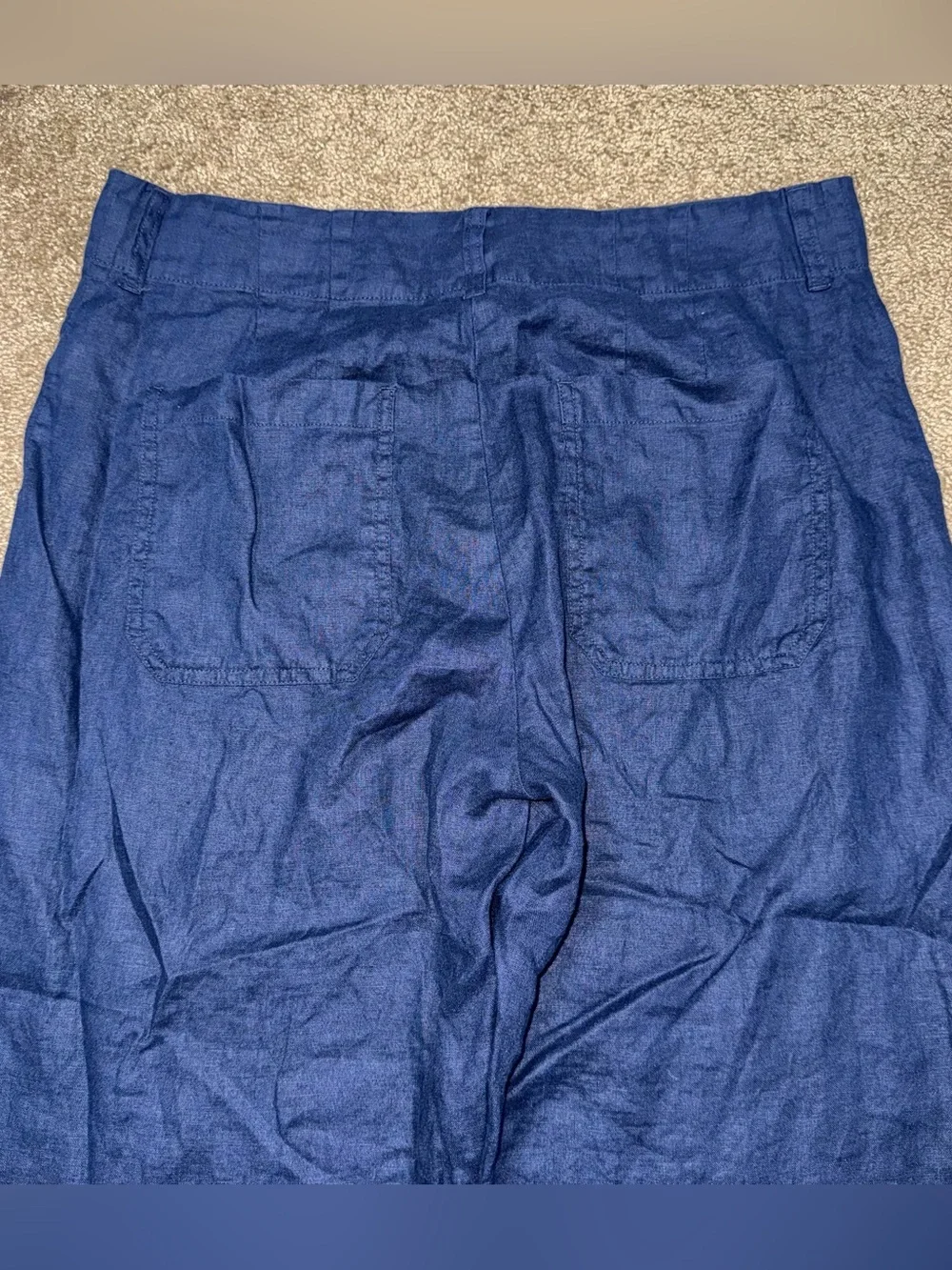 Quince 100% European Linen Patch Pocket Wide Leg Pants Navy 12 High Rise Utility